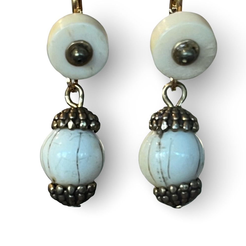 Vintage White And Silver Dangle Earrings